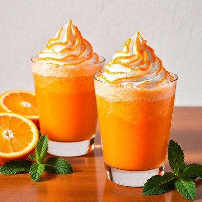 Two Orange Smoothies with Whipped Cream