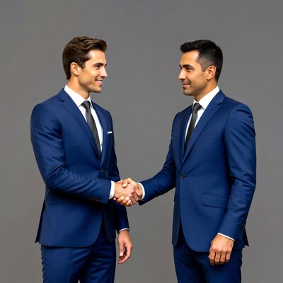 Two men shaking hands in suits