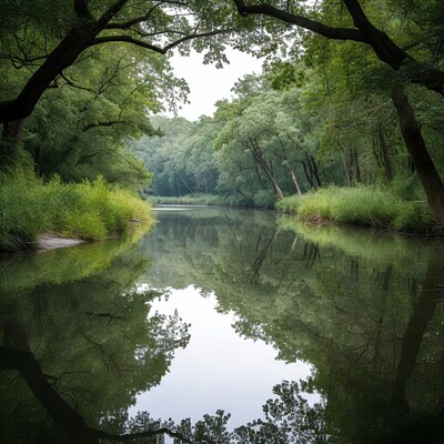 Forest River with Tree Reflections