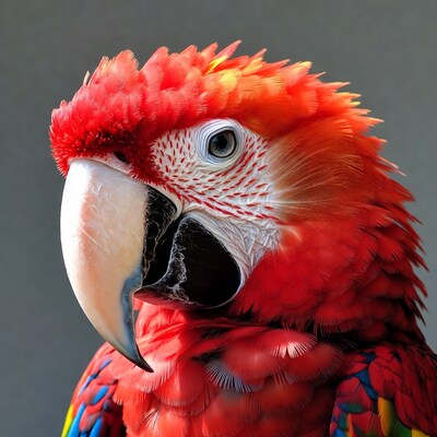 Closeup red macaw parrot head