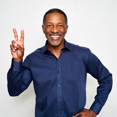 African-American man making peace sign