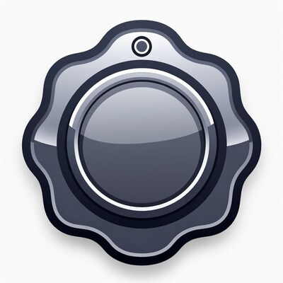 Shiny Gray Scalloped Badge with Copyright Symbol