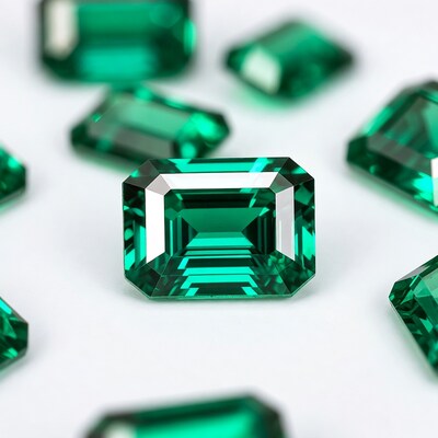 Emerald Gemstones on White Background