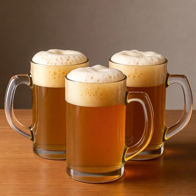 Three Beer Mugs with Foam