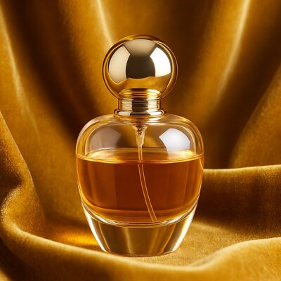Luxury Perfume Bottle on Gold Velvet