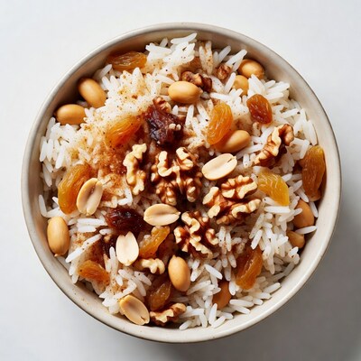 Rice with nuts raisins beans