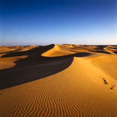 Golden sand dunes under blue sky