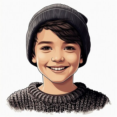Smiling boy in beanie illustration