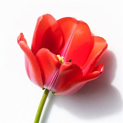 Red Tulip on White Background