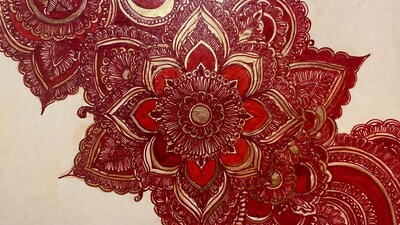 Red Gold Mandala Lotus Flower