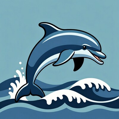 Cartoon Dolphin Jumping from Waves