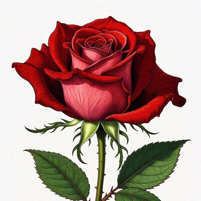 Red Rose Illustration with Stem