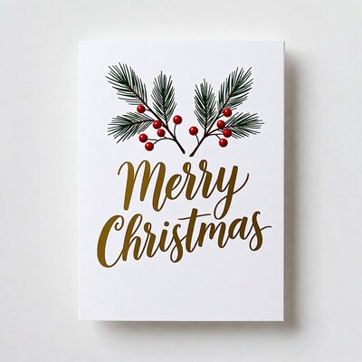 Merry Christmas Card with Holly