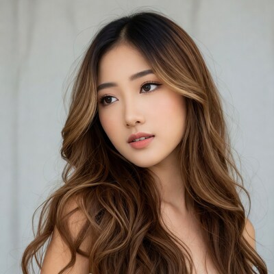 Asian woman with long wavy hair