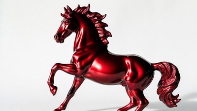Red metallic horse rearing up