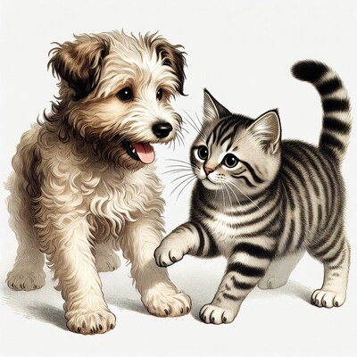 Puppy and kitten playing together