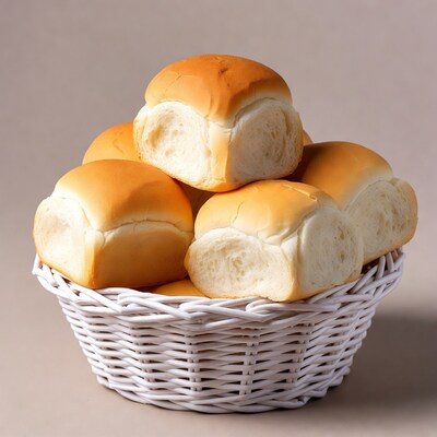 Dinner Rolls in White Wicker Basket