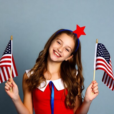 Girl holding American flags