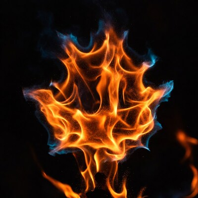 Fiery Maple Leaf on Black Background