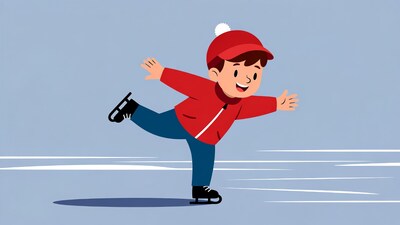 Boy ice skating in red jacket