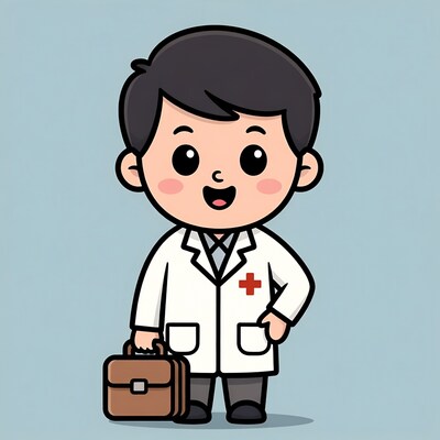 Cute Asian doctor holding briefcase