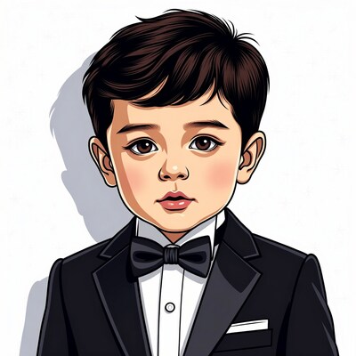 Asian boy in tuxedo illustration