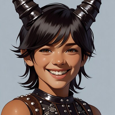 Smiling Asian girl with demon horns