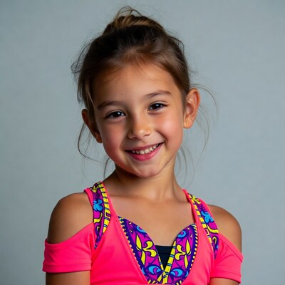 Smiling girl in pink off-shoulder top
