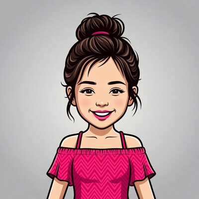 Smiling Asian girl with bun hairstyle