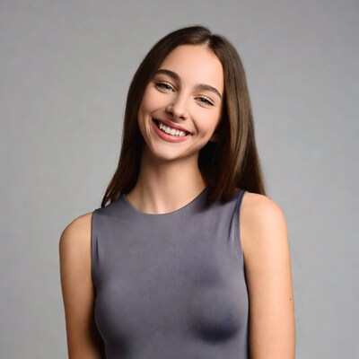 Smiling woman in gray tank top