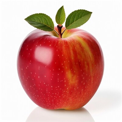 Red apple with green leaf