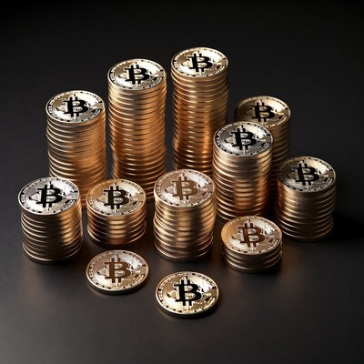 Stacks of Golden Bitcoin Coins