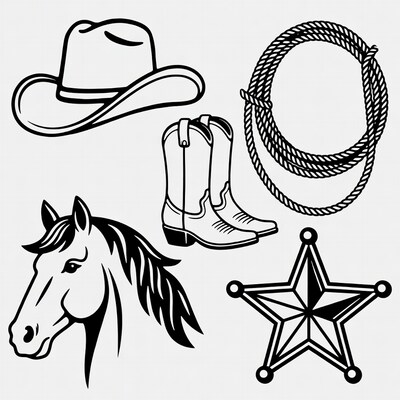 Cowboy Hat Boots Lasso Horse Sheriff Star