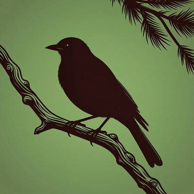 Silhouette bird perched on branch