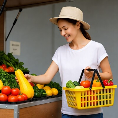 Asian woman shopping vegetables at market