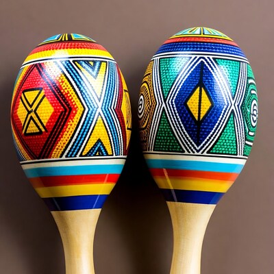 Colorful Ndebele Painted Maracas Pair