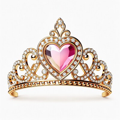 Golden Crown with Pink Heart Gem