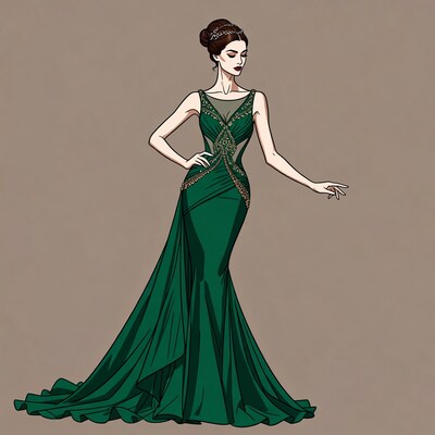 Elegant woman in green gown