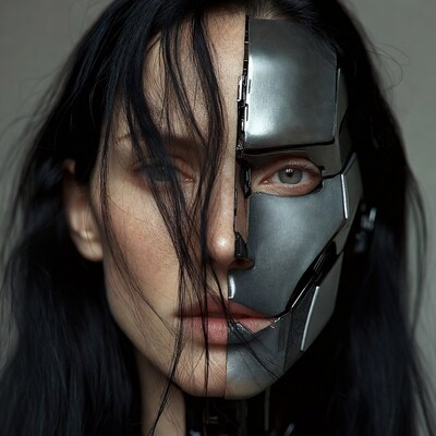 Woman with half cybernetic mask