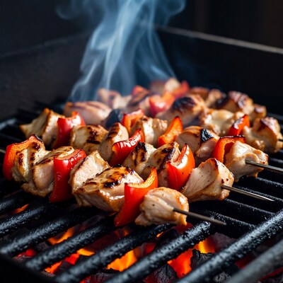 Chicken and Pepper Skewers Grilling