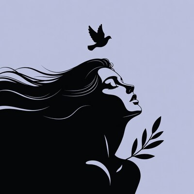 Woman with dove and olive branch silhouette