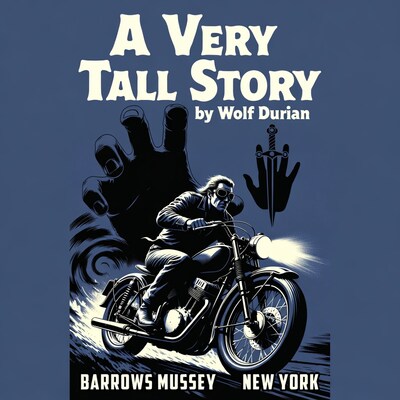 Man on Motorcycle with Giant Hand Illustration