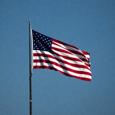 American flag waving on pole