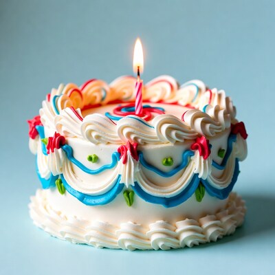 Birthday cake with lit candle