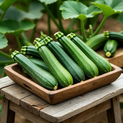 Fresh Zucchini in Wooden Bowl