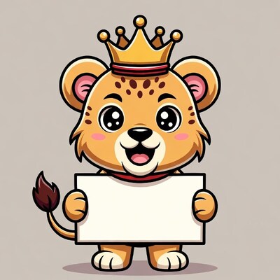 Cute cartoon cheetah king holding sign