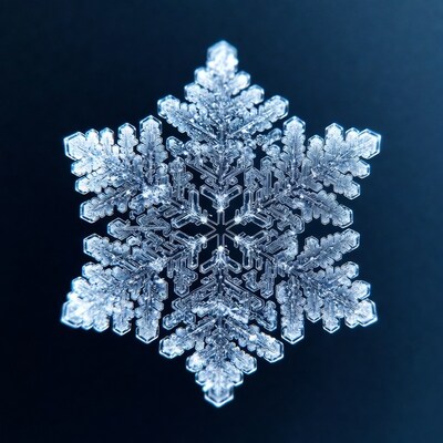 Detailed snowflake on dark blue background