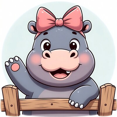 Cute hippo waving over fence