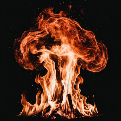 Massive Fire Explosion on Black Background