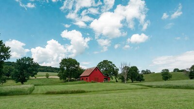 Red Barn in Green Rural Landscape